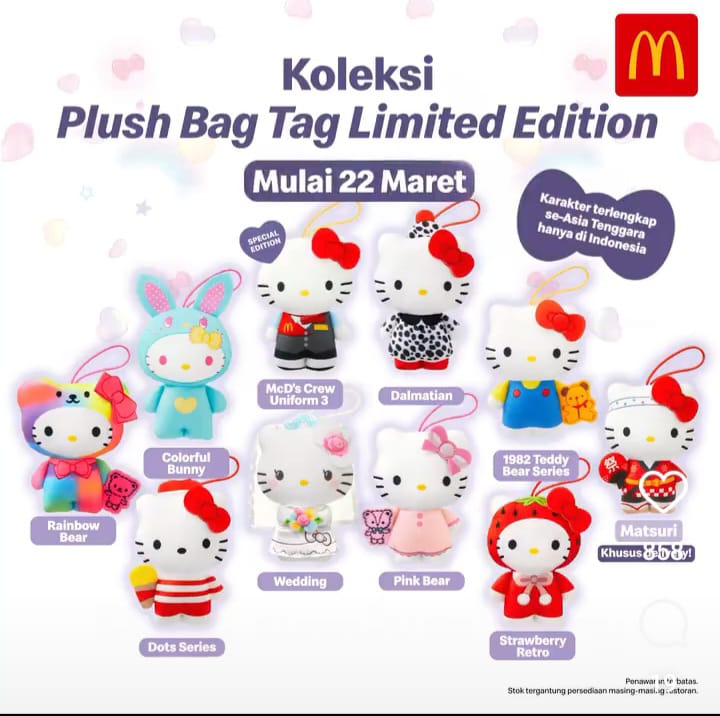  Pelanggan dapat memilih variasi Hello Kitty Plush Bag Tag Selama masa periode 1 Maret – 13 Juni 2024.