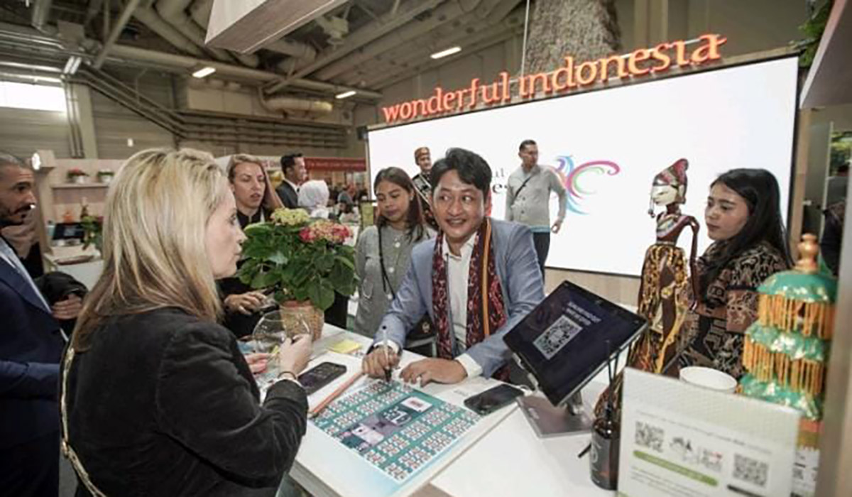 Booth Paviliun Wonderful Indonesia selama Internationale Tourismus-Börse (ITB) Berlin, Jerman.