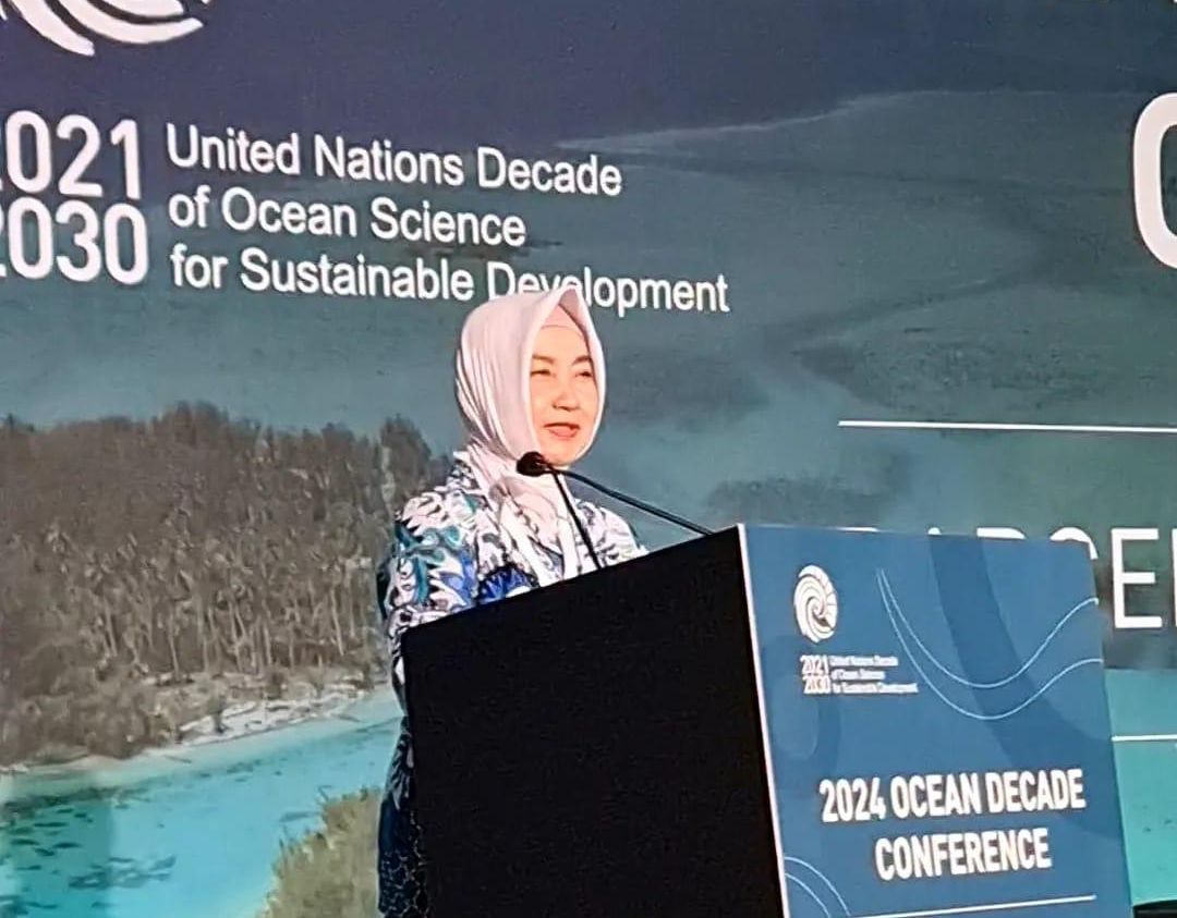 Kepala BMKG Dwikorita saat menjadi pembicara kunci di UN Ocean Decade Conference 2024.