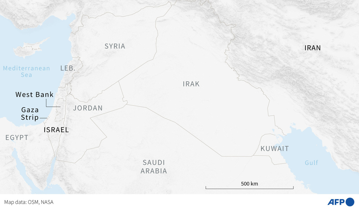 Peta kawasan Iran hingga Israel yang sedang berkonflik.