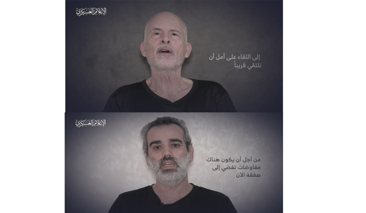 Hamas merilis video dua pria yang disandera di Gaza yang diidentifikasi sebagai Keith Siegel dan Omri Miran.