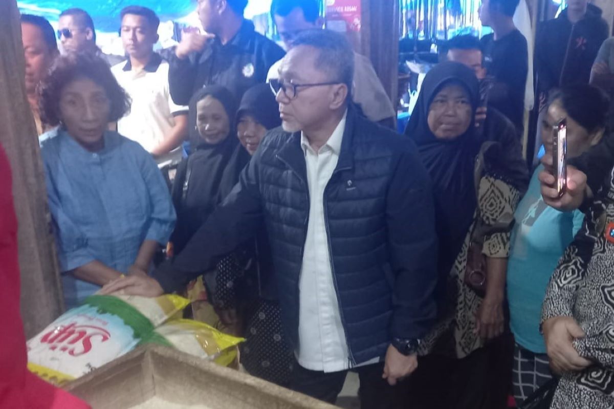 Menteri Perdagangan Zulkifli Hasan mengecek harga beras di pasar.
