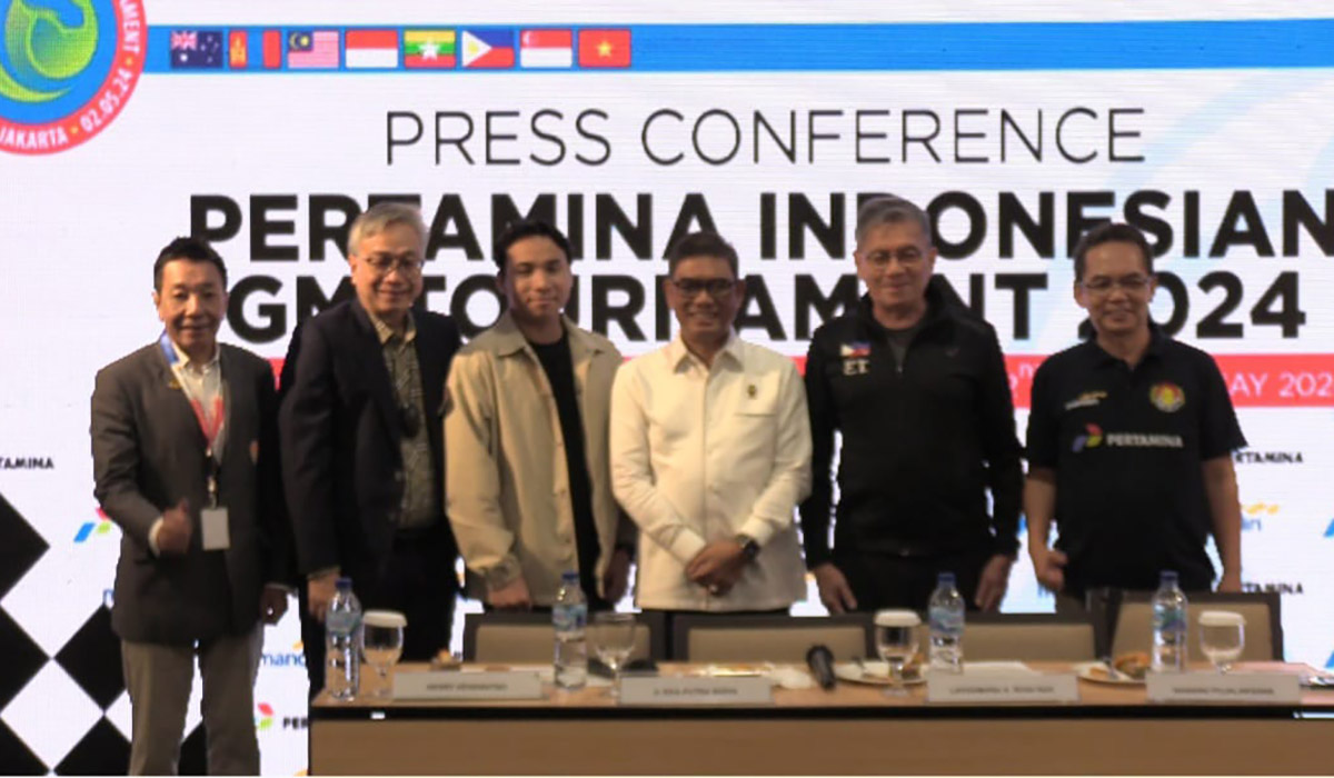 Konferensi pers Pertamina Indonesian GM Tournament 2024 di Jakarta, Senin (22/4).