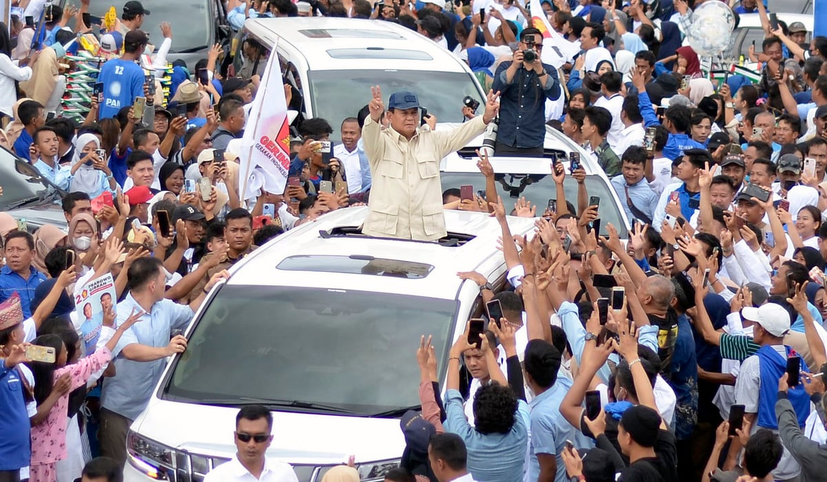 Prabowo Subianto saat kampanye di Bandar Lampung, Januari 2024.