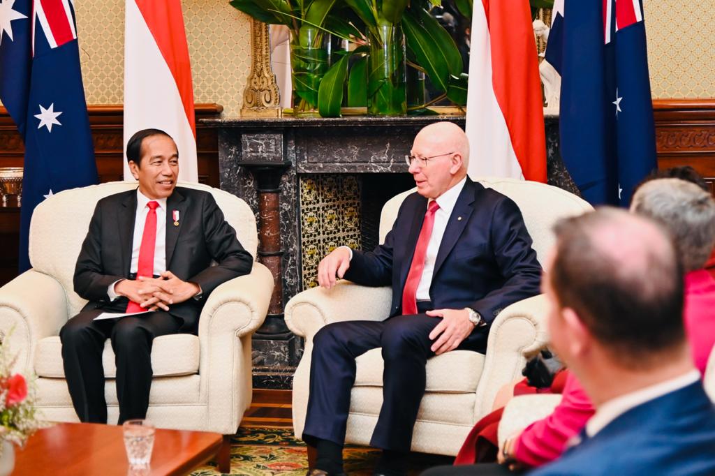 Presiden Joko Widodo bertemu Gubernur-Jenderal Australia David Hurley dalam kunjungan kenegaraan ke Australia, Selasa (4/7/2023).