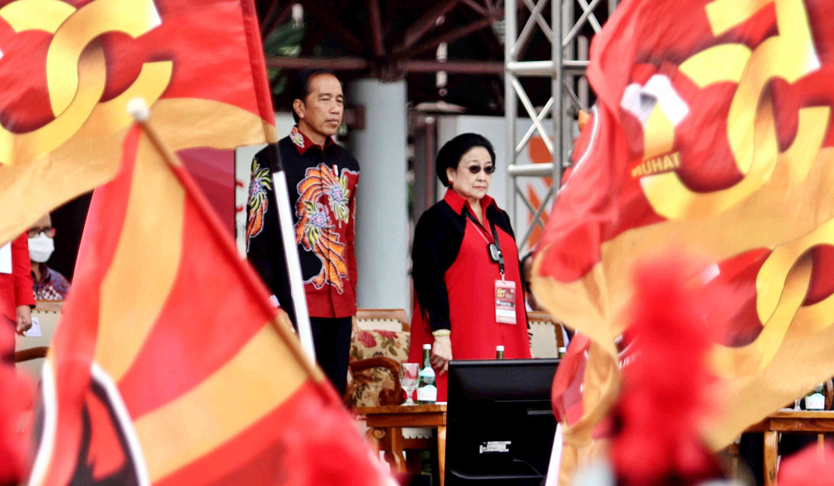 Jokowi dan Megawati Soekarnoputri di perayaan HUT PDIP ke-50 di tahun 2023.