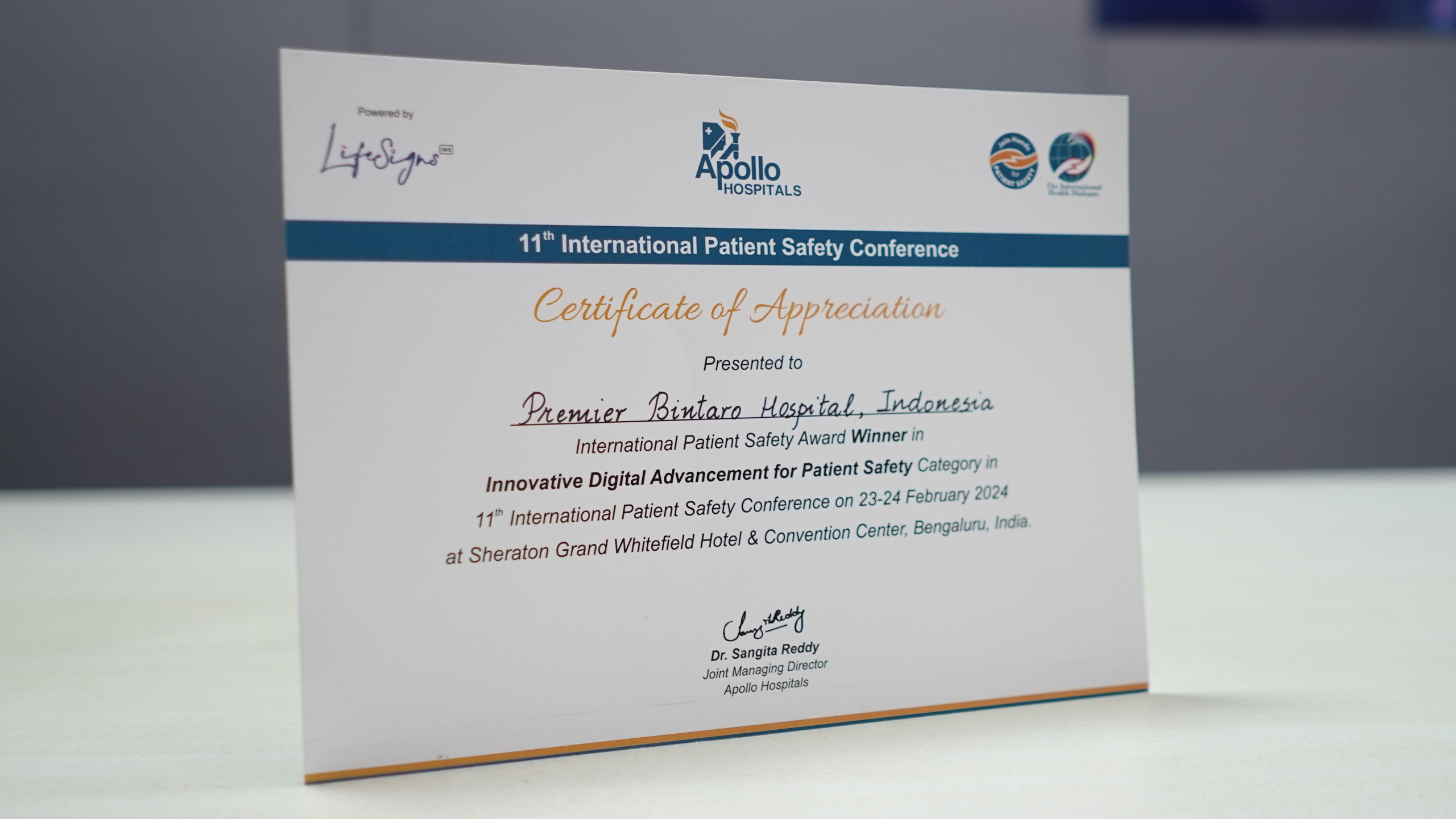 Penghargaan dari International Patient Safety Conference ke-11.