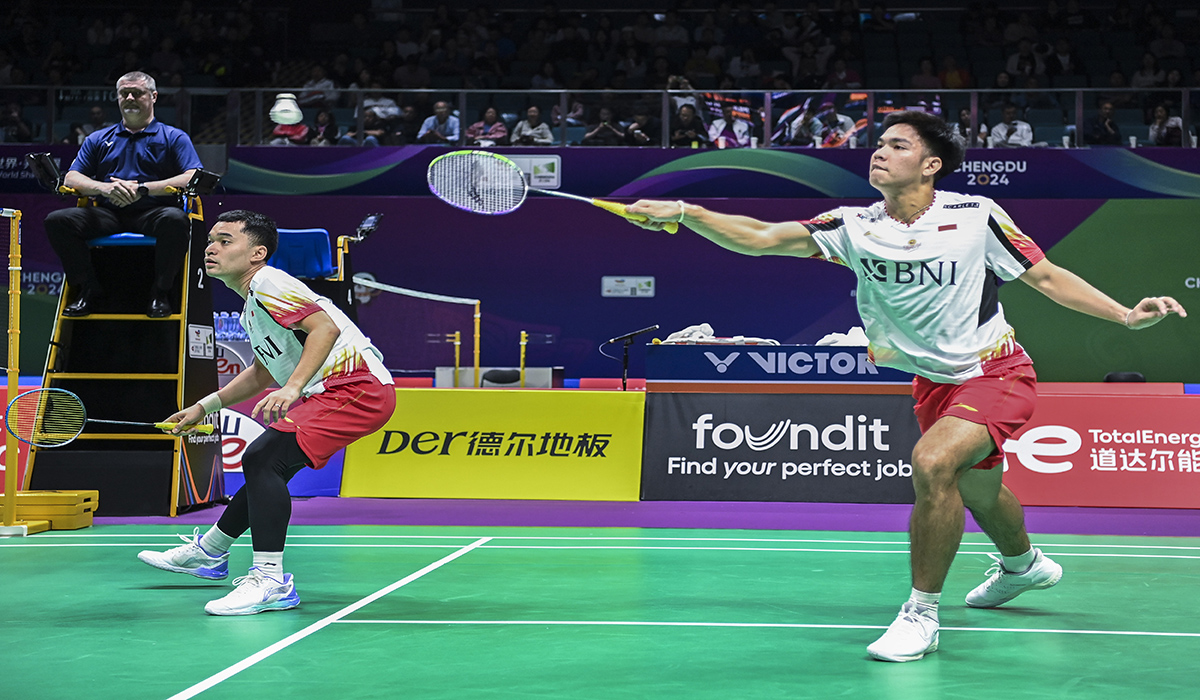 Pasangan ganda putra Indonesia Daniel Marthin (kanan) dan Leo Rolly Carnando (kiri).
