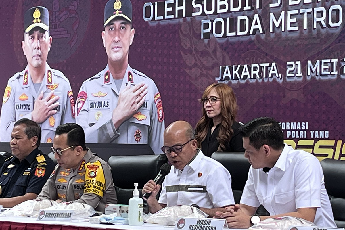 Konferensi pers pengungkapan kasus narkotika di Bogor, Jawa Barat.
