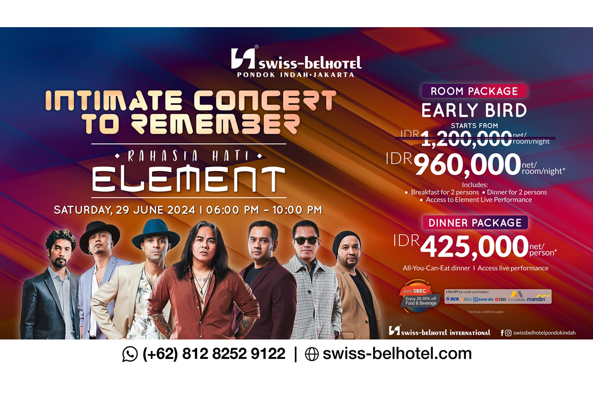 Swiss-Belhotel Pondok Indah akan menghadirkan Element band untuk memeriahkan periode libur sekolah pada 29 Juni 2024.