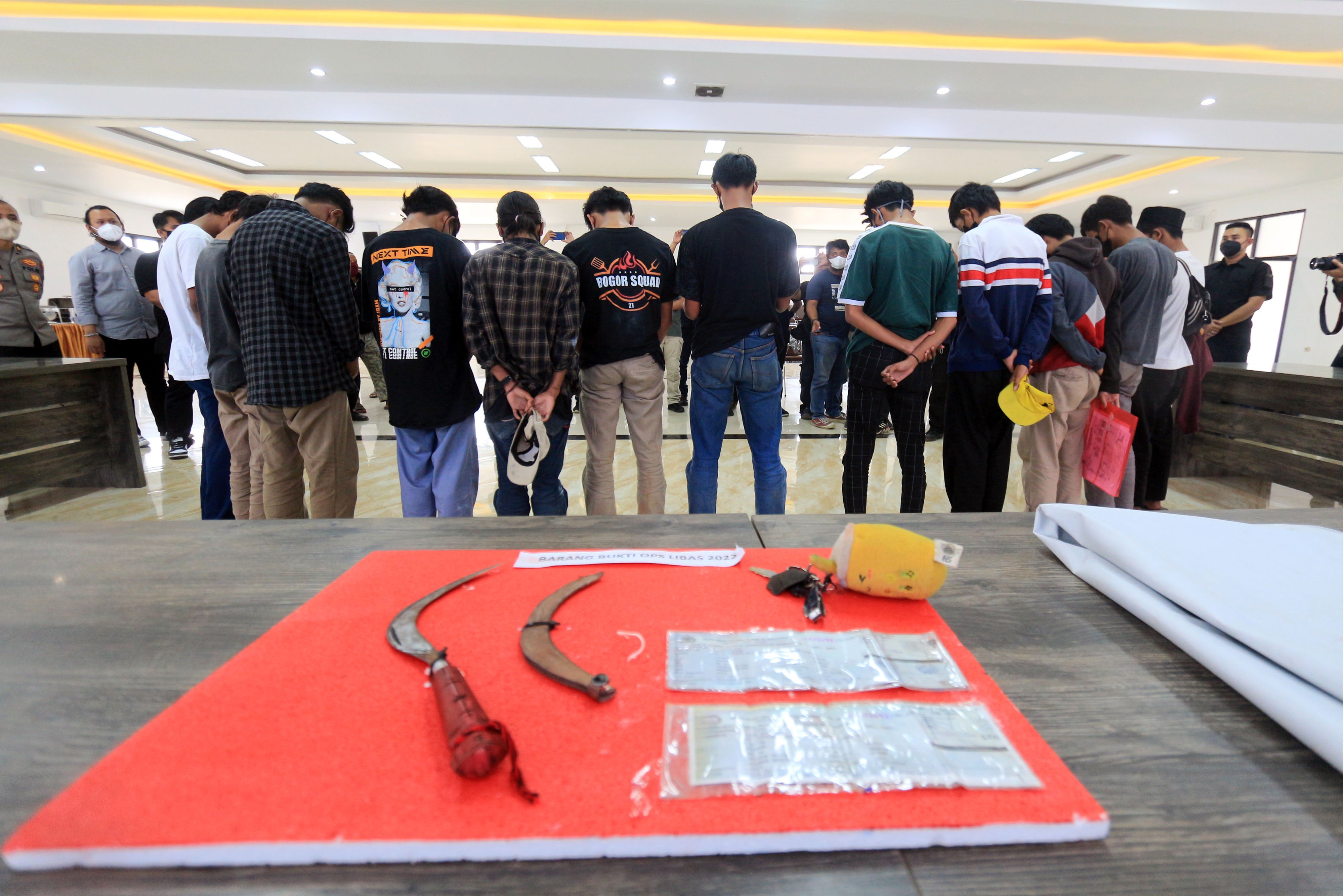 Ilustrasi : Barang bukti milik anggota geng motor di Polres Bogor, Kabupaten Bogor, Jawa Barat. 