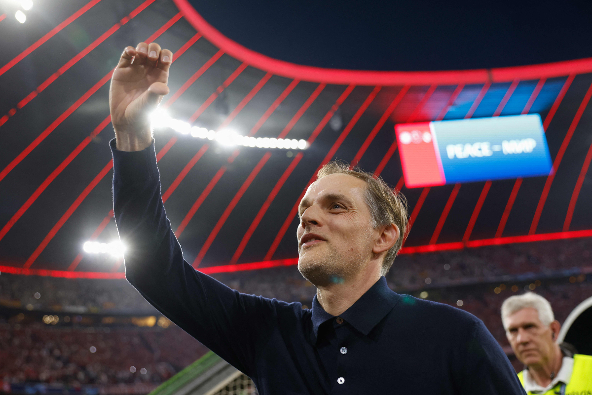 Pelatih kepala Bayern Munich asal Jerman Thomas Tuchel terlihat di awal pertandingan sepak bola leg pertama semifinal Liga Champions UEFA an