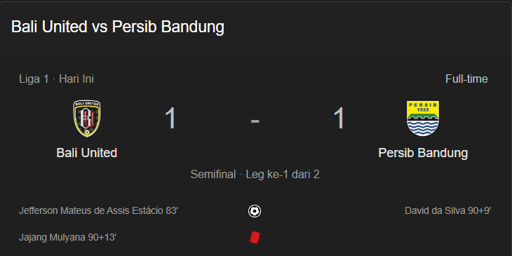Laga Bali United Vs Persib Bandung Berakhir Imbang 1-1