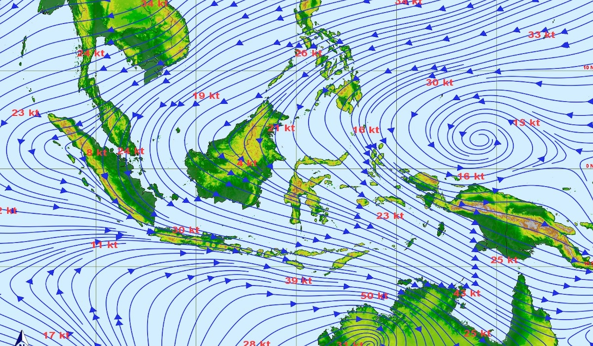 Ilustrasi siklon tropis yang terbentuk di Indonesia