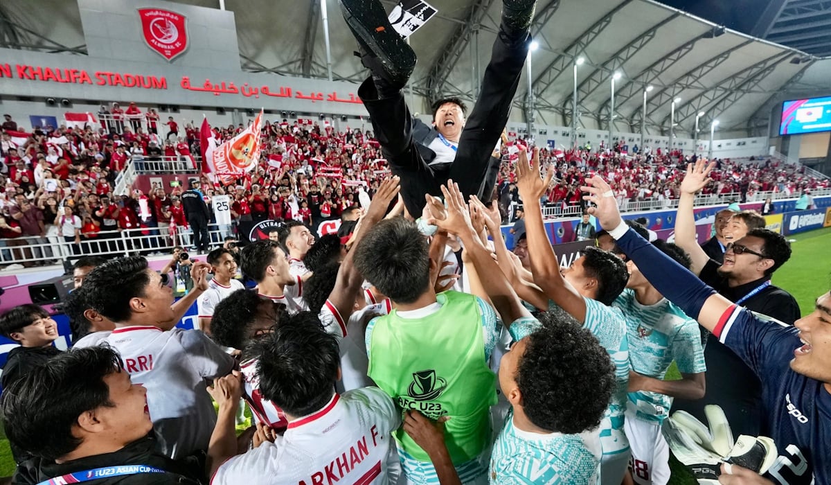 Timnas U-23 bertanding melawan Timnas U-23 Korea Selatan pada babak perempat final Piala Asia U-23 2024 