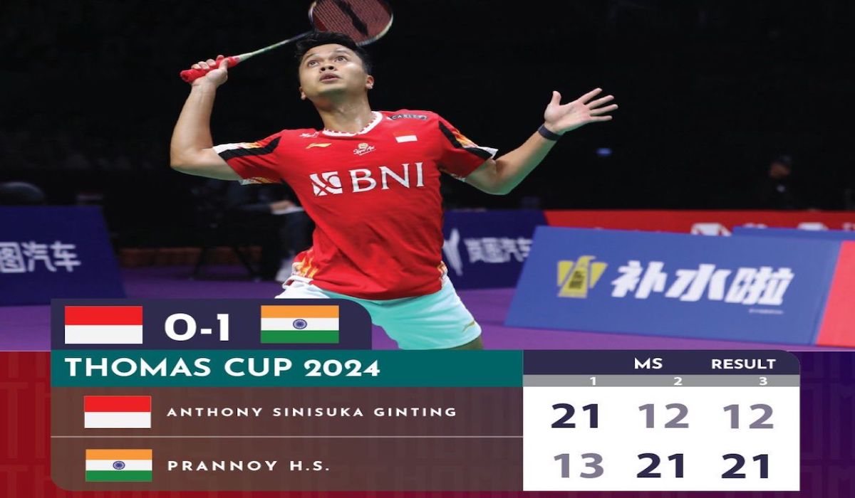 Tunggal putra Anthony Sinisuka Ginting kalah 0-1 dari India dalam Piala Uber 2024