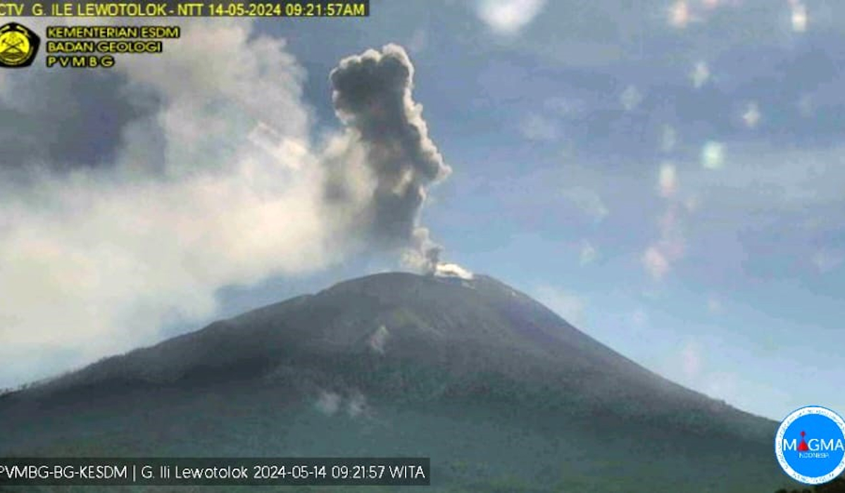 Gunung Lewotolok di Kecamatan Ile Ape, Kabupaten Lembata, NTT, kembali erupsi