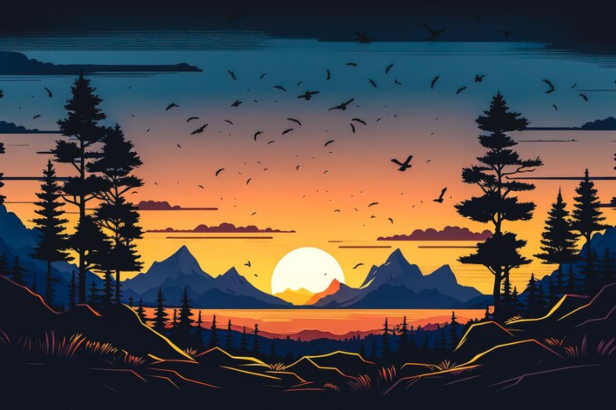 Ilustrasi, berikut tutorial menggambar pemandangan pantai dengan latar sunset