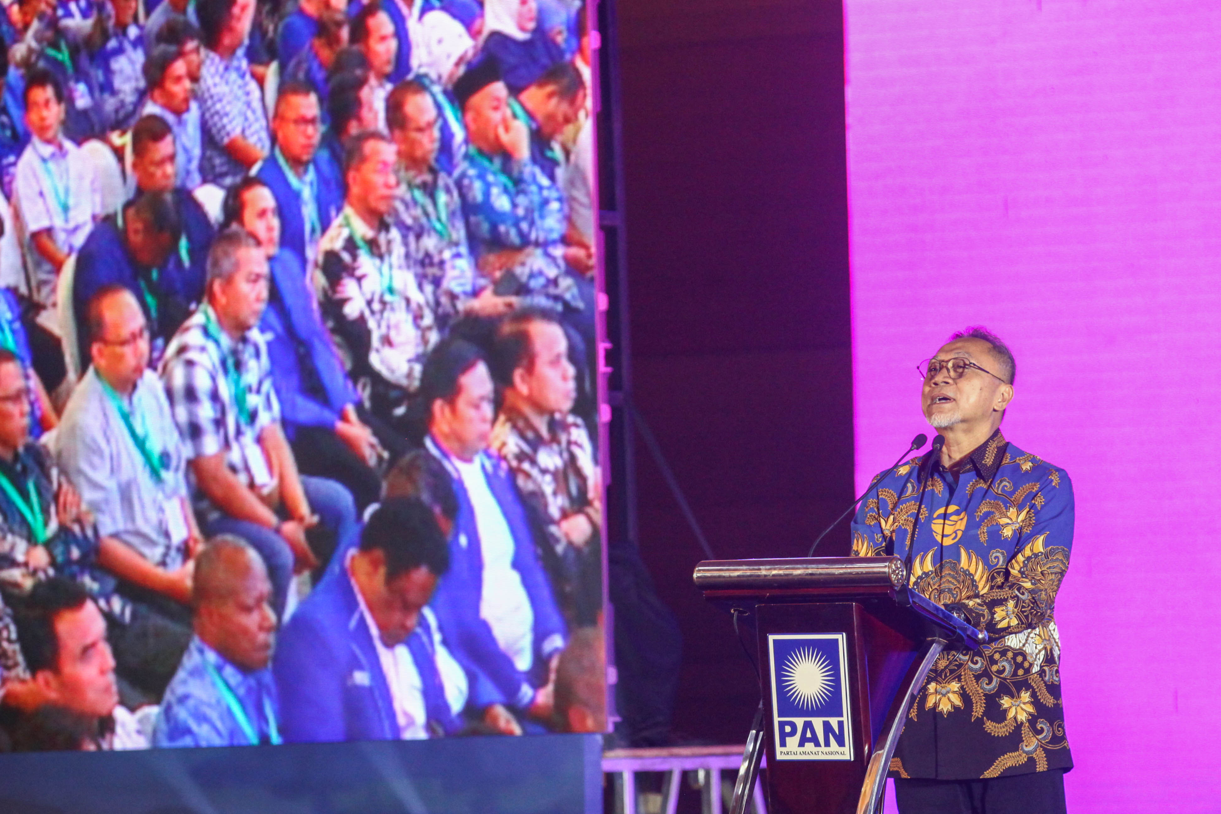 Ketua Umum PAN, Zulkifli Hasan menyampaikan pidato saat Workshop dan Rapat Koordinasi Nasional Partai Amanat Nasional