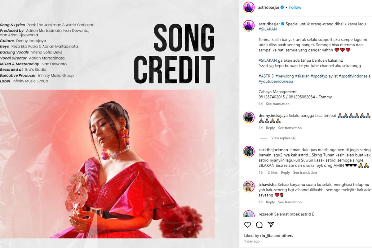 Astrid berpartisipasi dalam penggarapan lagu barunya yang berjudul Silakan.