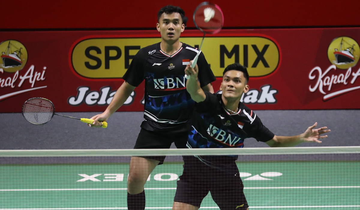 Pebulu tangkis ganda putra Indonesia Muhammad Shohibul Fikri/Bagas Maulana 