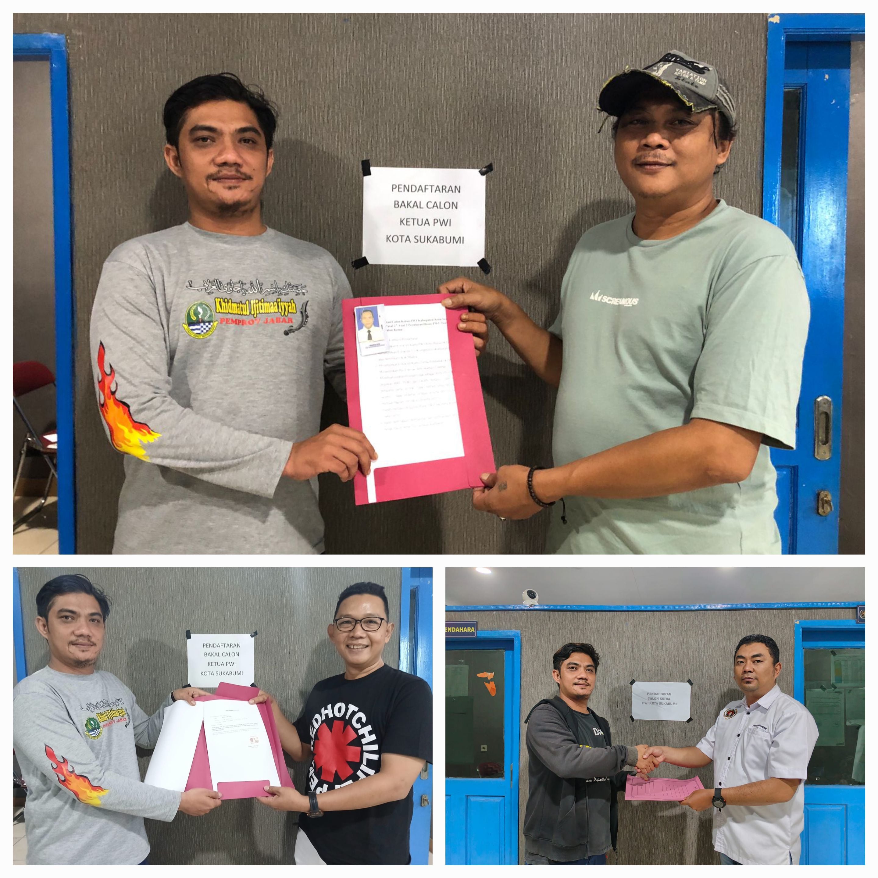 Ketiga bakal calon Ketua PWI Kota Sukabumi menyerahkan formulir pendaftaran. 