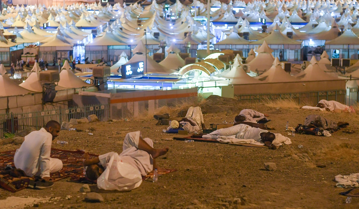 Peserta haji saat melakukan mabit di Mina, Arab Saudi 