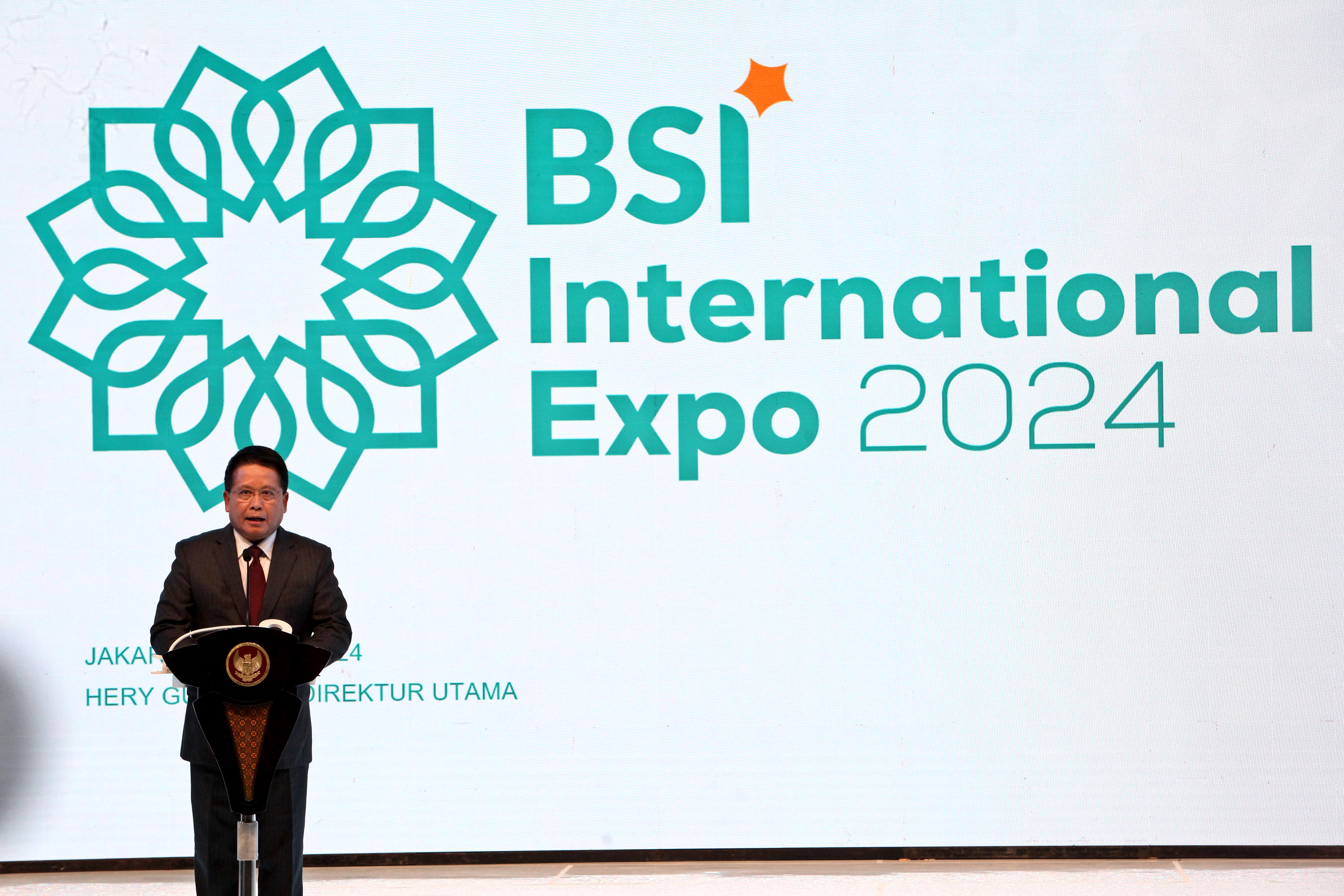  Direktur Utama Bank Syariah Indonesia (BSI) Hery Gunardi menyampaikan sambutan dalam pembukaan BSI International Expo 2024