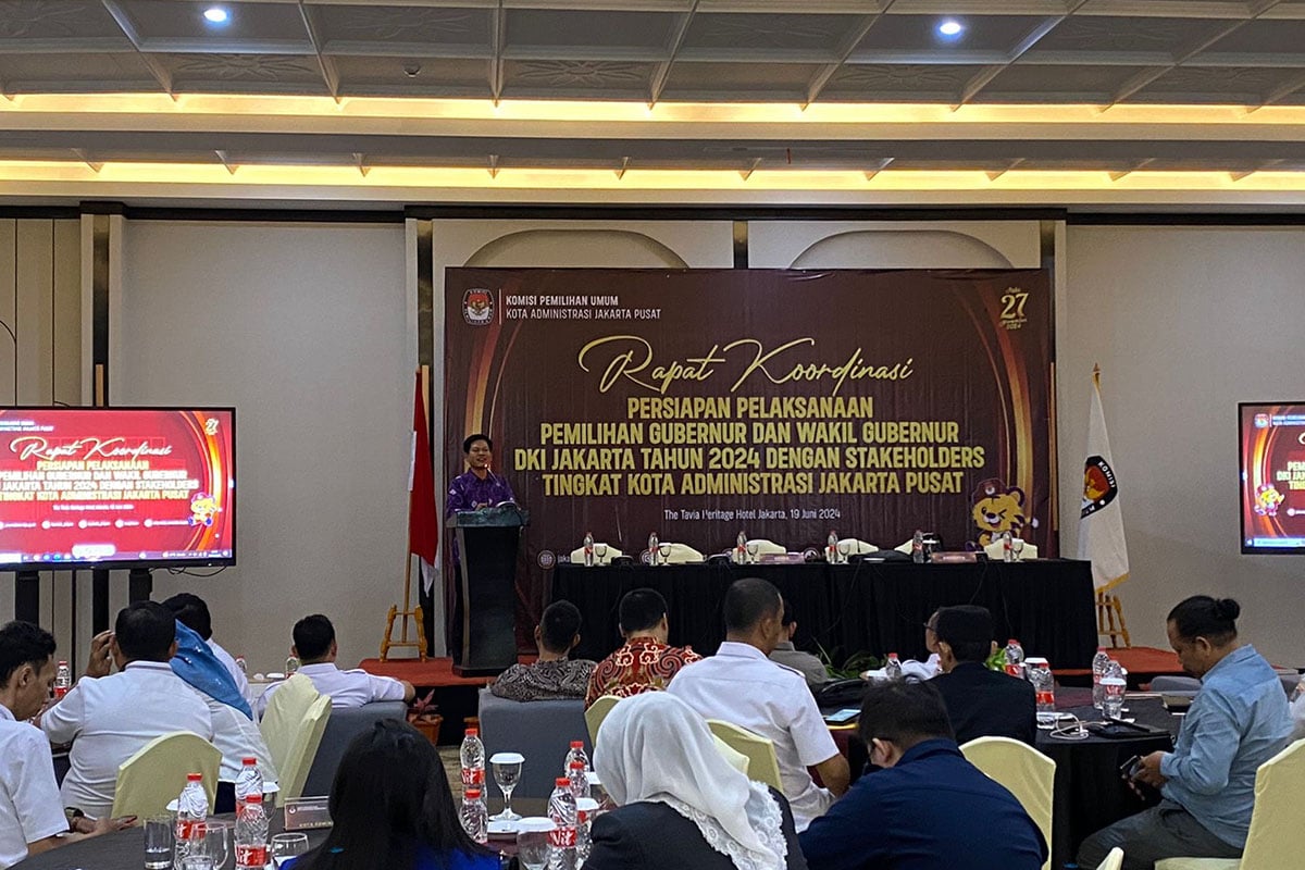 KPU menggelar rapat kordinasi (rakor) dengan seluruh stakeholder untuk menyukseskan Pilkada DKI Jakarta 2024.