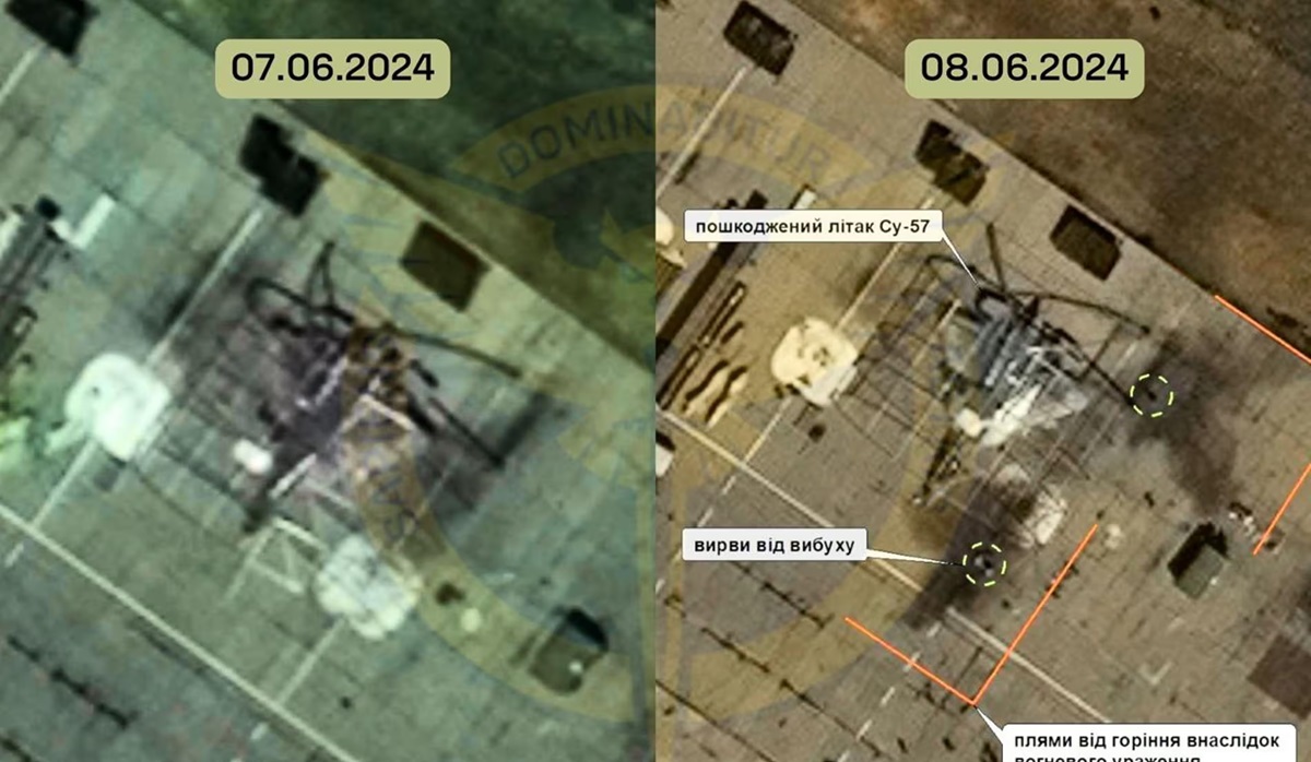 Intelijen militer Ukraina melaporkan pasukan mereka telah menghantam pesawat tempur canggih Su-57 di pangkalan udara Akhtubinsk, Rusia.