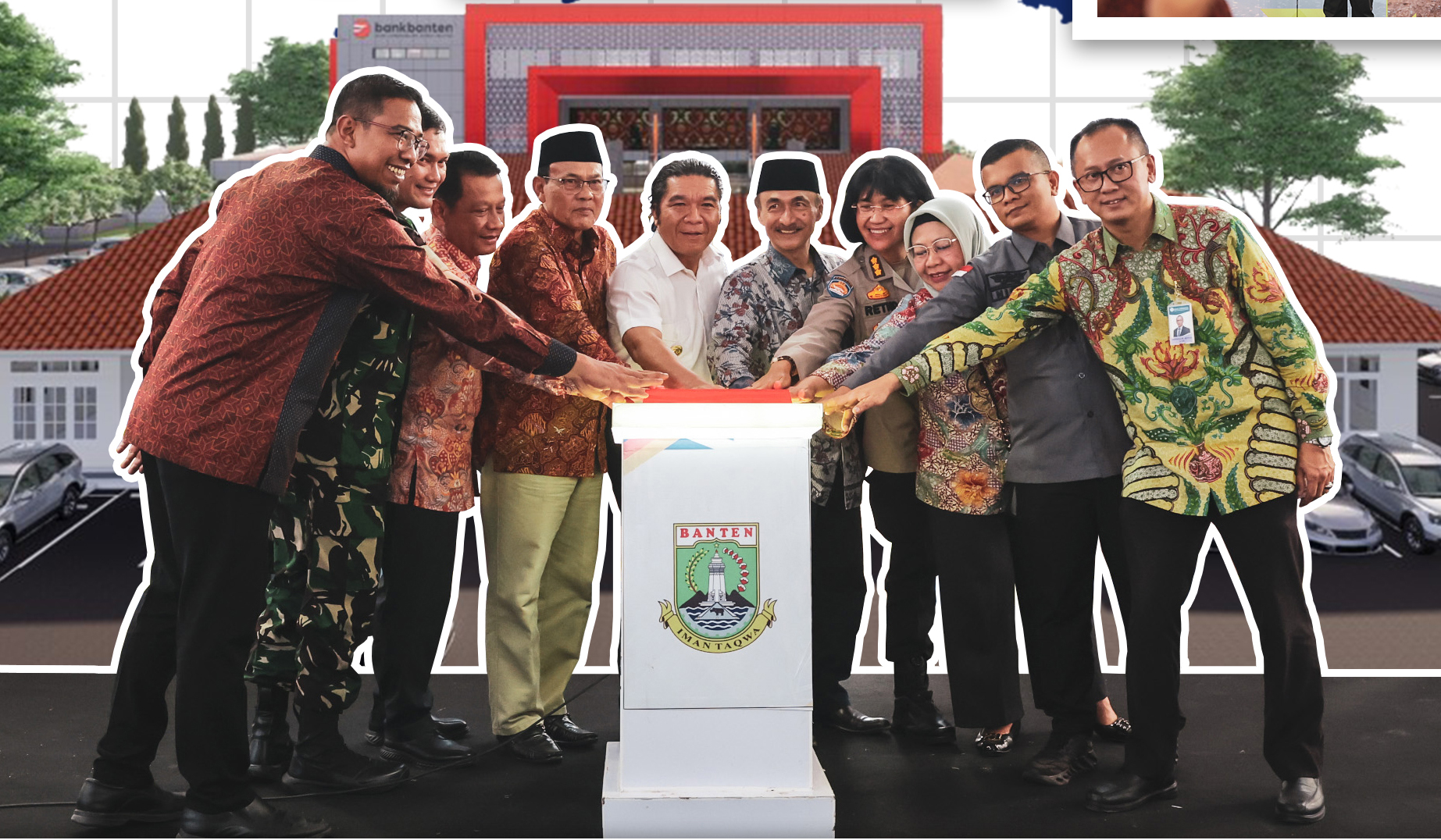 Pj Gubernur Banten, Al Muktabar, bersama jajaran komisaris Bank Banten dan Forkopimda melakukan groundbreaking pembangunan Pusat Bank Banten