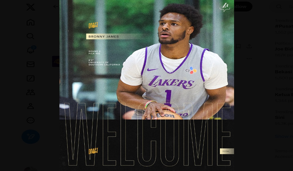 Putra LeBron James, Bronny James, bergabung dengan Los Angeles Lakers setelah dipilih di draft NBA putaran kedua.
