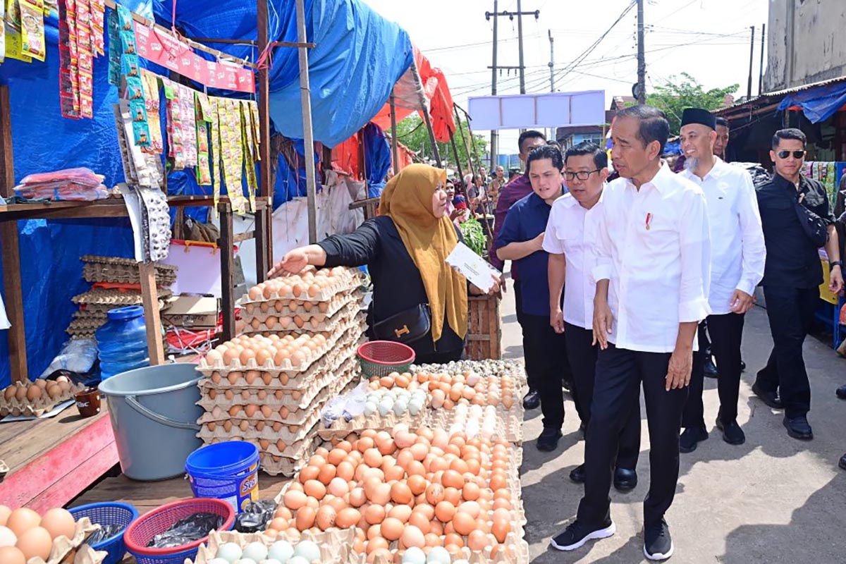 Presiden Jokowi meninjau Pasar Senggol Dumai, di Kota Dumai, Riau, Sabtu (1/6).