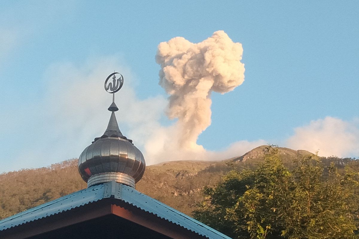 Gunung Lewotolok mengalami erupsi.