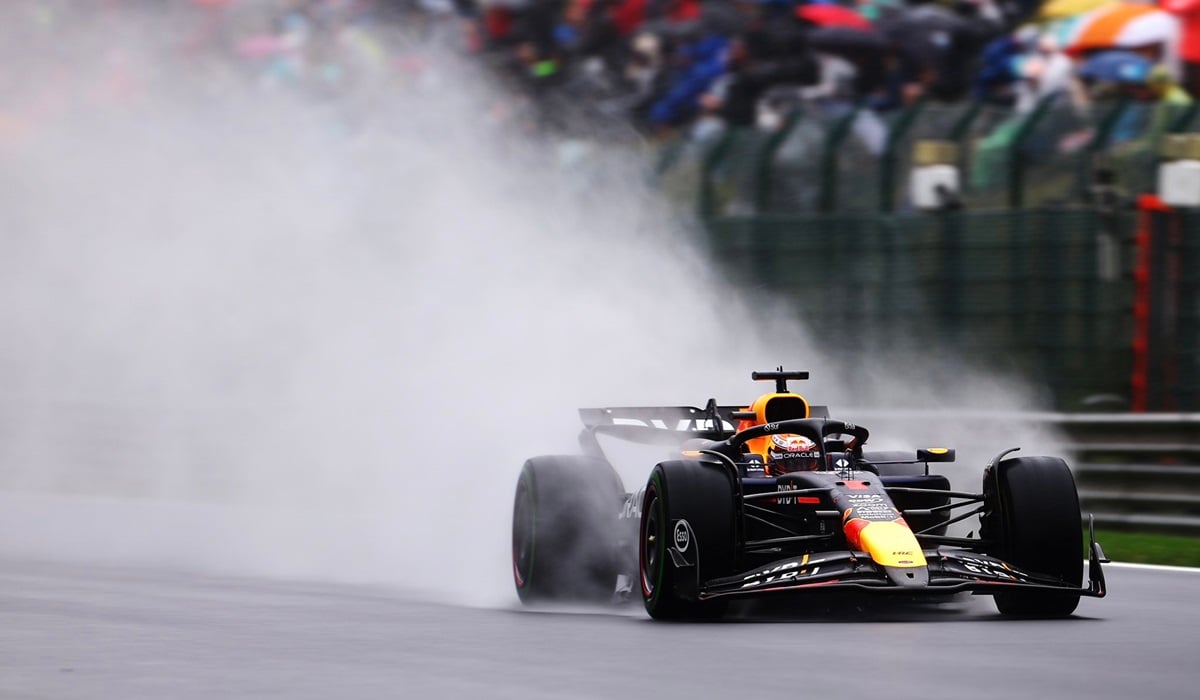 Pembalap Red Bull Max Verstappen saat beraksi di babak kualifikasi GP Belgia.