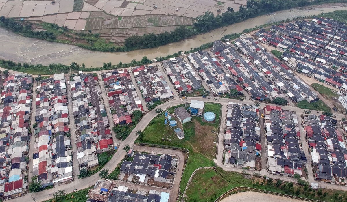 Foto udara rumah subsidi di Kabupaten Bogor, Jawa Barat, Jumat (16/2/2024).