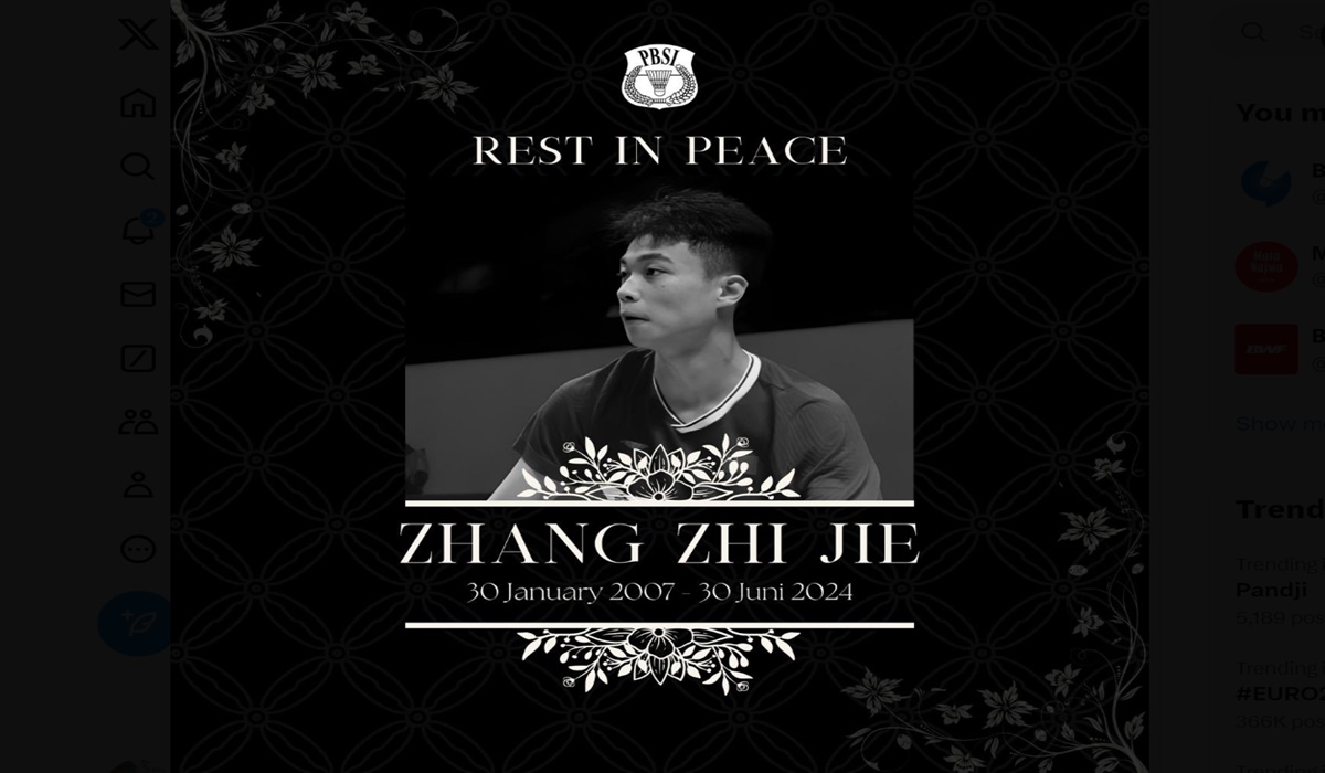 Pebulu tangkis Tiongkok Zhang Zhi Jie yang meninggal dunia saat tampil di Kejuaraan Bulu Tangkis Yunior Asia 2024.