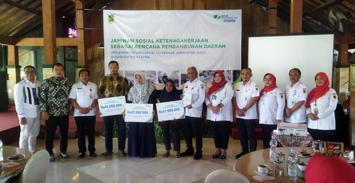 Baru 22,87% atau 149.917 tenaga kerja dari 655.508 penduduk tenaga kerja di Klaten yang terdaftar sebagai peserta BP Jamsostek.