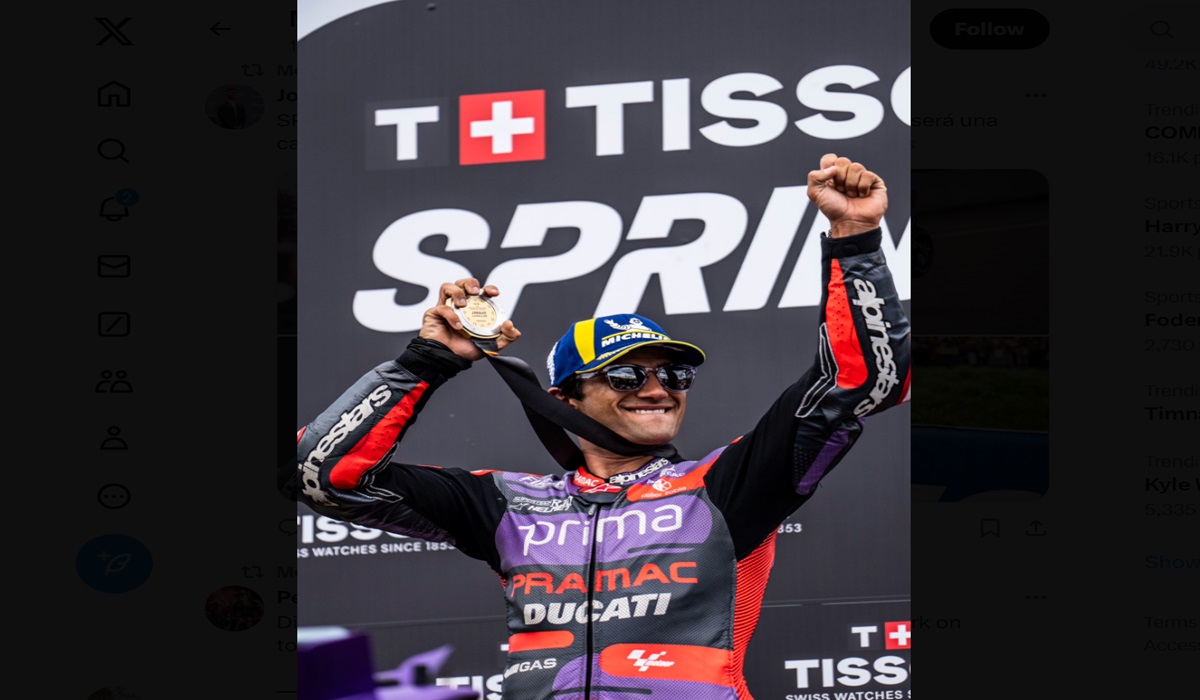 Pembalap Prima Pramac Racing Jorge Martin usai memenangi Sprint Race GP Jerman.