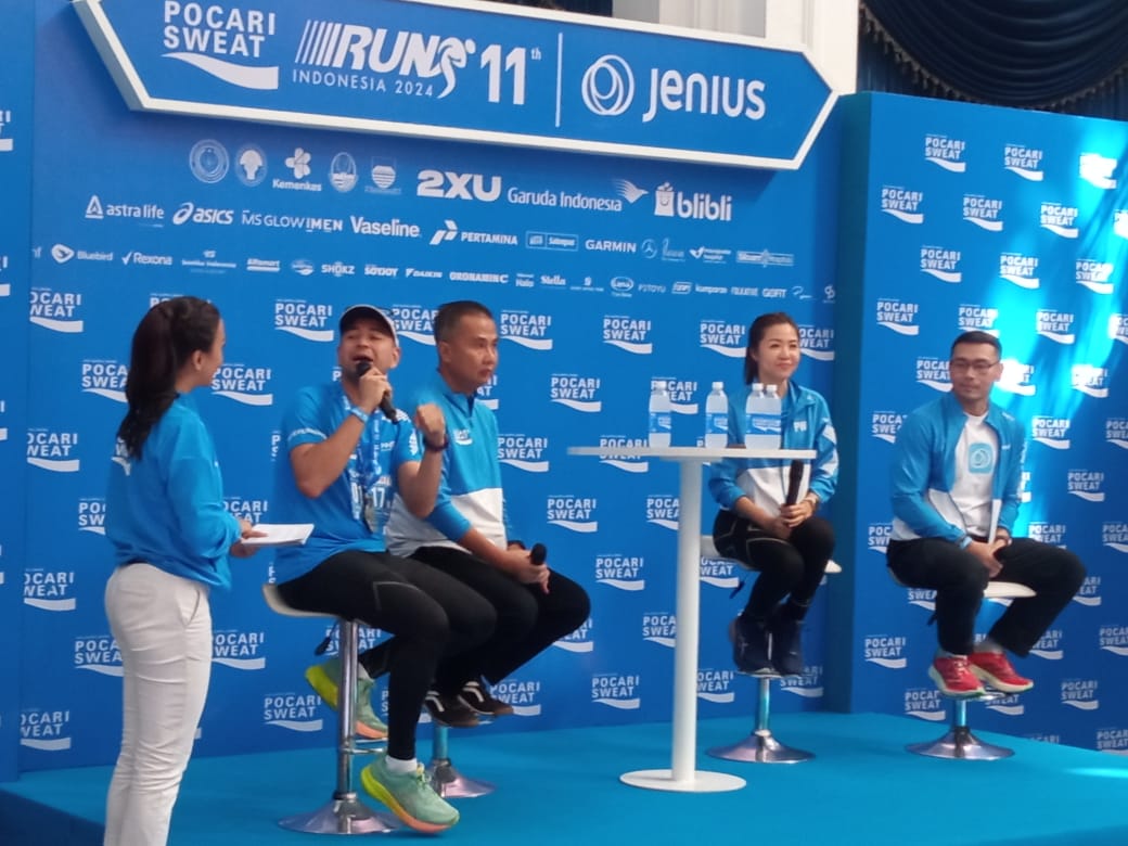 Konferensi pers seusai penyelenggaraan  Pocari Sweat Run Indonesia 2024 di Bandung. 
