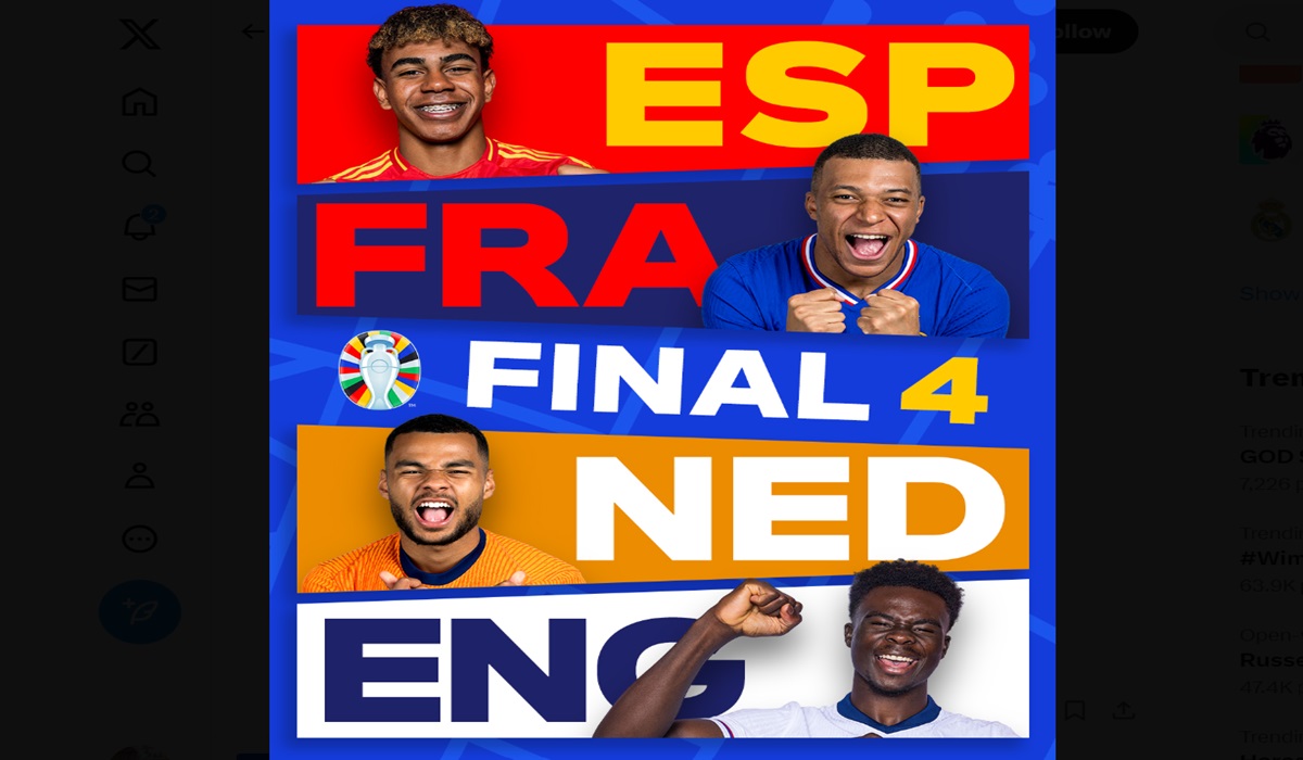 Laga semifinal Euro 2024 yang mempertemukan Spanyol dengan Prancis serta Belanda melawan Inggris.