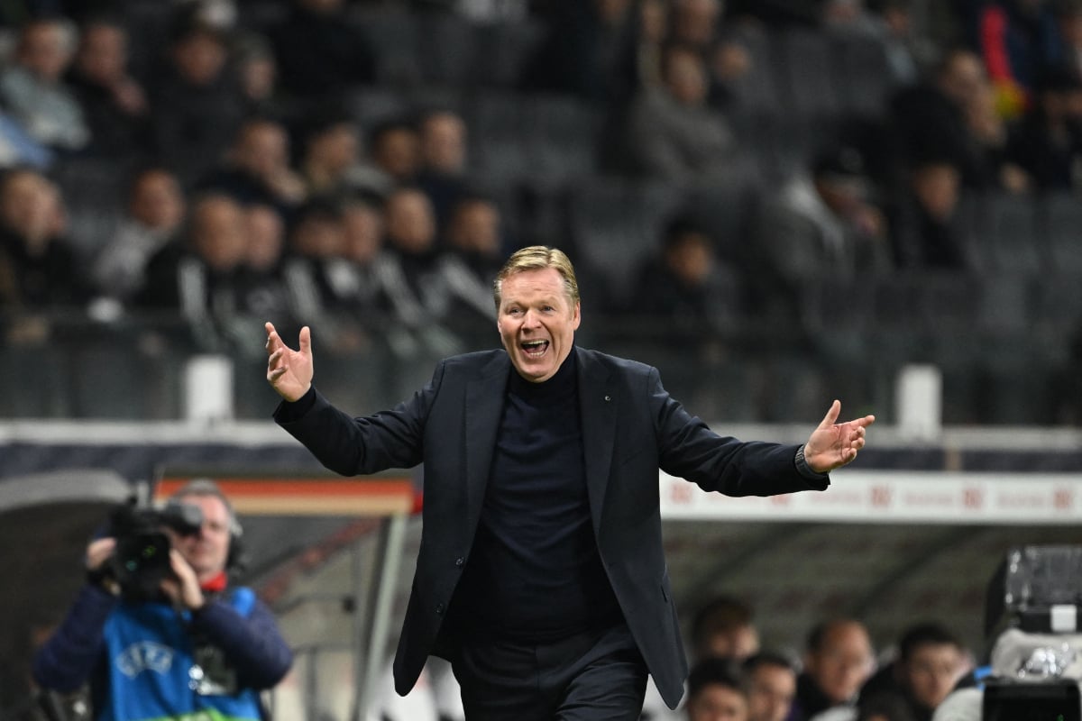 Pelatih kepala Belanda Ronald Koeman bereaksi selama pertandingan sepak bola persahabatan antara Jerman dan Belanda di Frankfurt, Jerman bar
