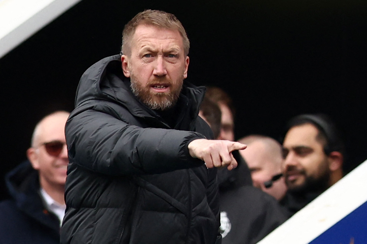 Pelatih kepala Chelsea asal Inggris Graham Potter selama pertandingan sepak bola Liga Utama Inggris antara Leicester City dan Chelsea di Sta