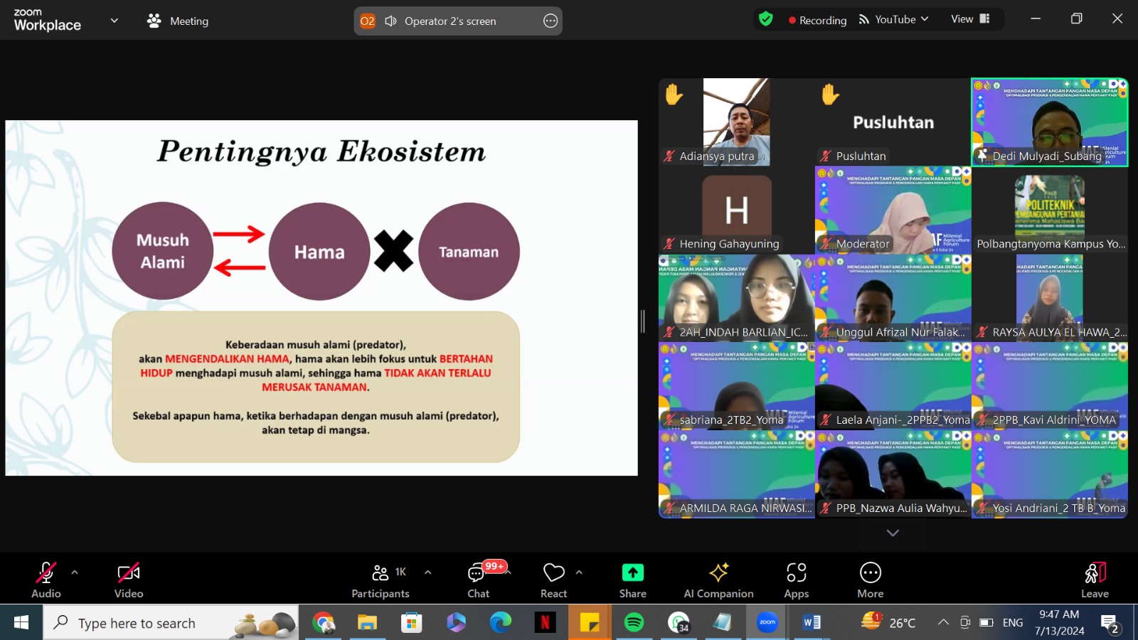Webinar Millenial Agriculture Forum (MAF) tentang tantangan pangan masa depan