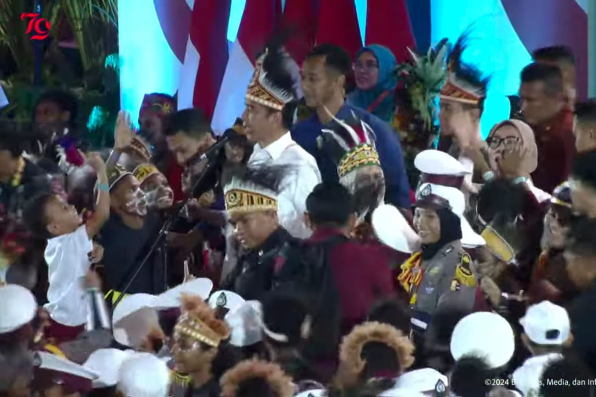 Presiden Joko Widodo diserbu anak-anak sekolah.