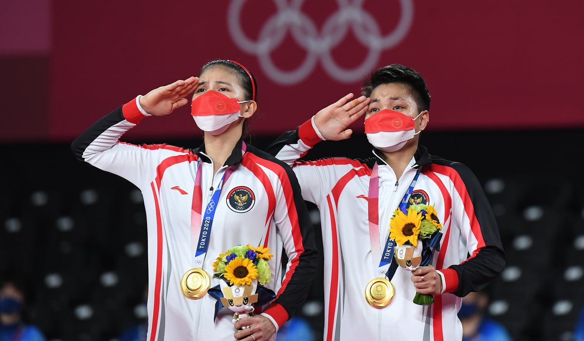 Pebulutangkis ganda Putri Indonesia peraih medali emas di Olimpiade Tokyo 2020, Greysia Pollii dan Apriyani Rahayu.