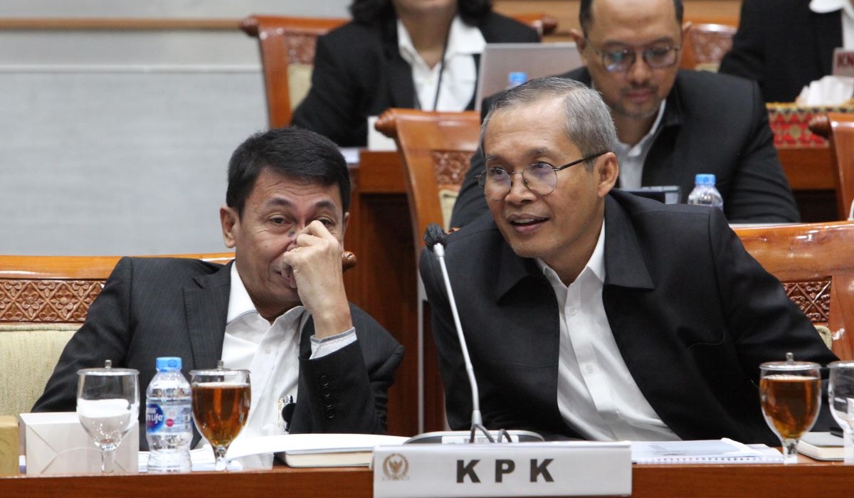 Ketua sementara KPK Nawawi Pomolango (kiri) dan Wakil Ketua KPK Alexander Marwata di DPR, Senin (1/7).