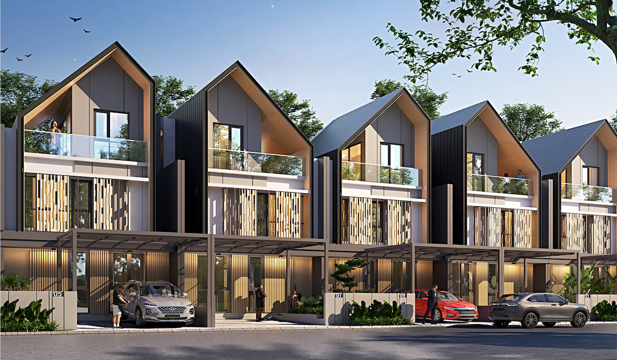 Ilustrasi desain hunian dengan gaya kontemporer dengan konsep gaya resort