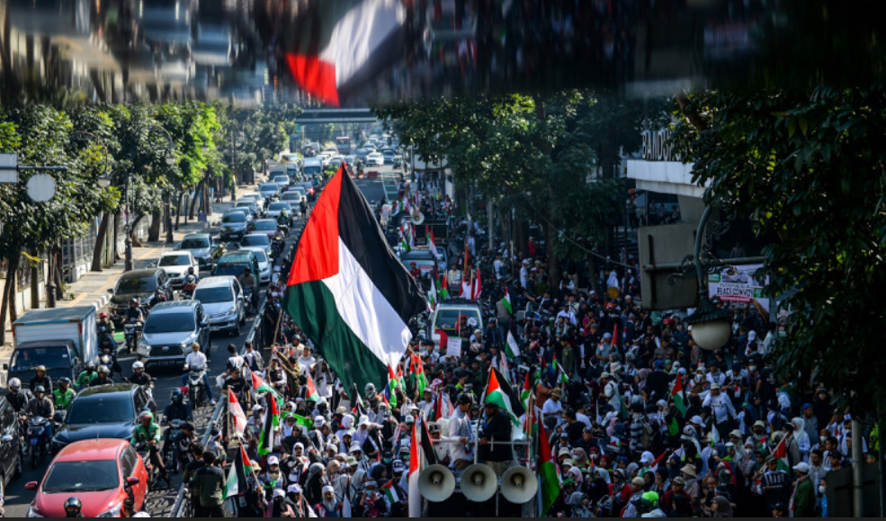 Aksi bela Palestina di Bandung, Jawa Barat.