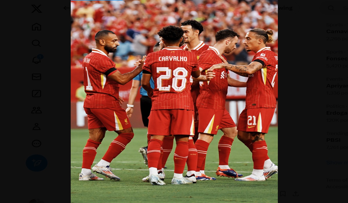 Para pemain Liverpool melakukan selebrasi usai mencetak gol ke gawang Arsenal di laga pramusim.